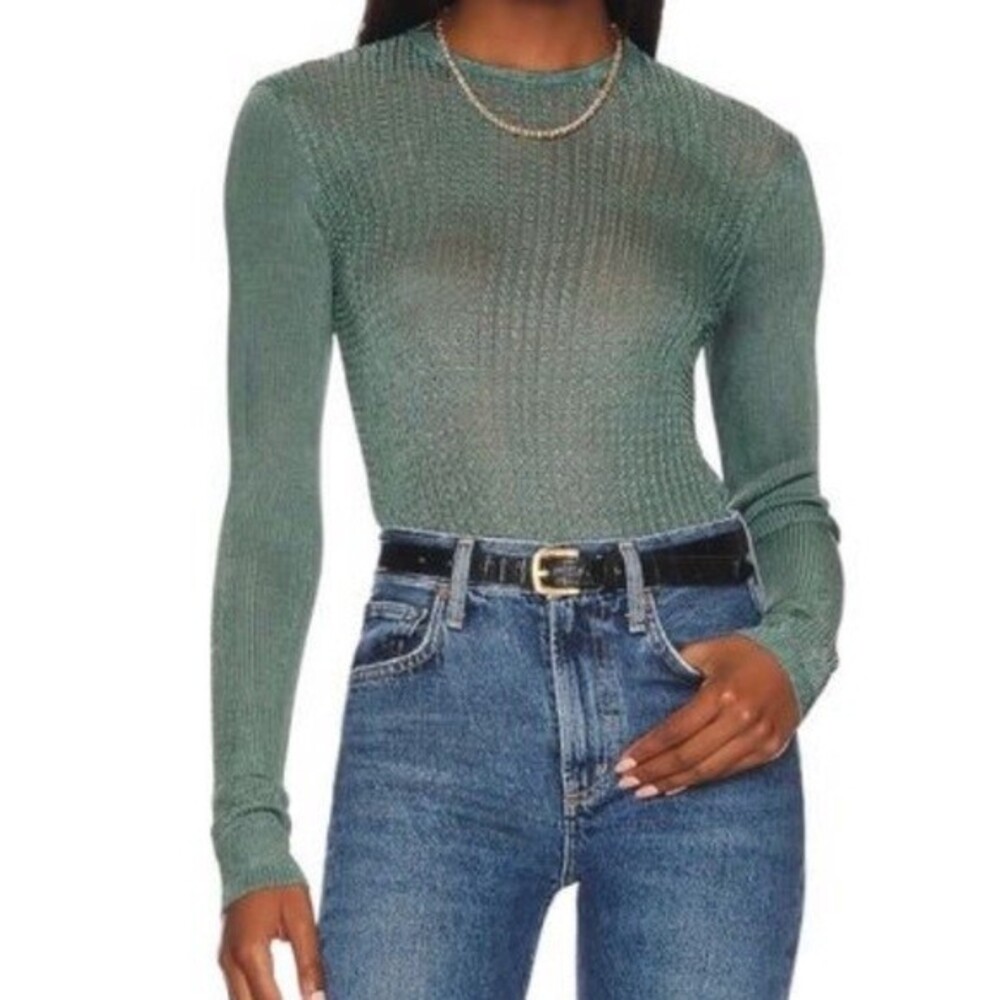 NWT Free People H2O Sheer Knit Crew Pullover in Jaded Size M Women